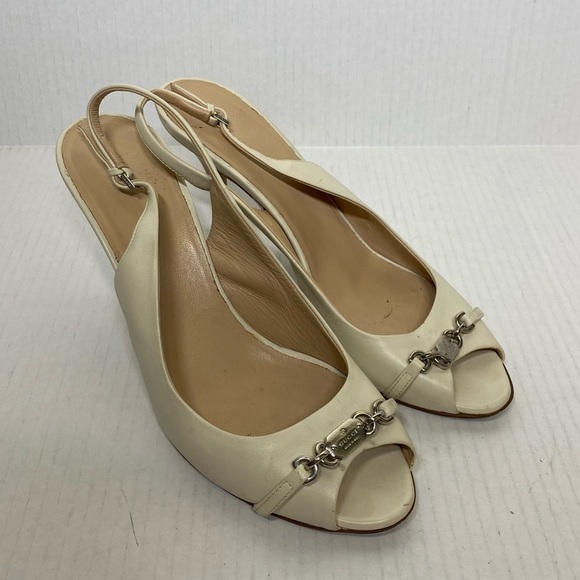 Gucci White Peep Toe Sling Back Heels sz 39.5 - Picture 2 of 13